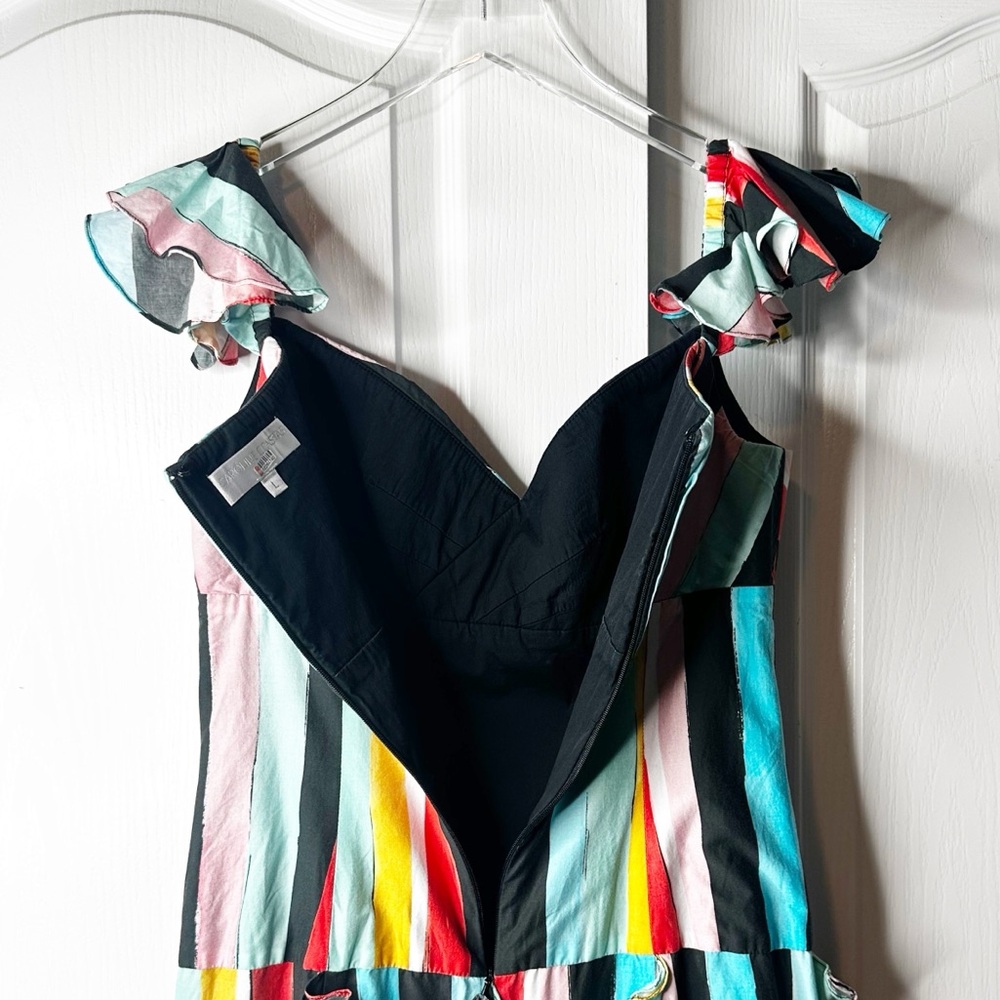 Caroline Constas Rainbow Striped Ruffle Gown Off Shoulder Size Large - Picture 7 of 16